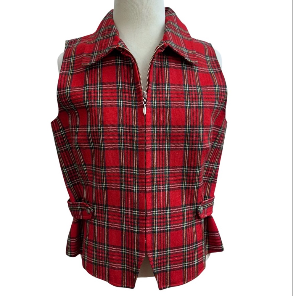 Vintage 90s Tartan Plaid Parisian Signature Womens Vest Size 12 Wool
